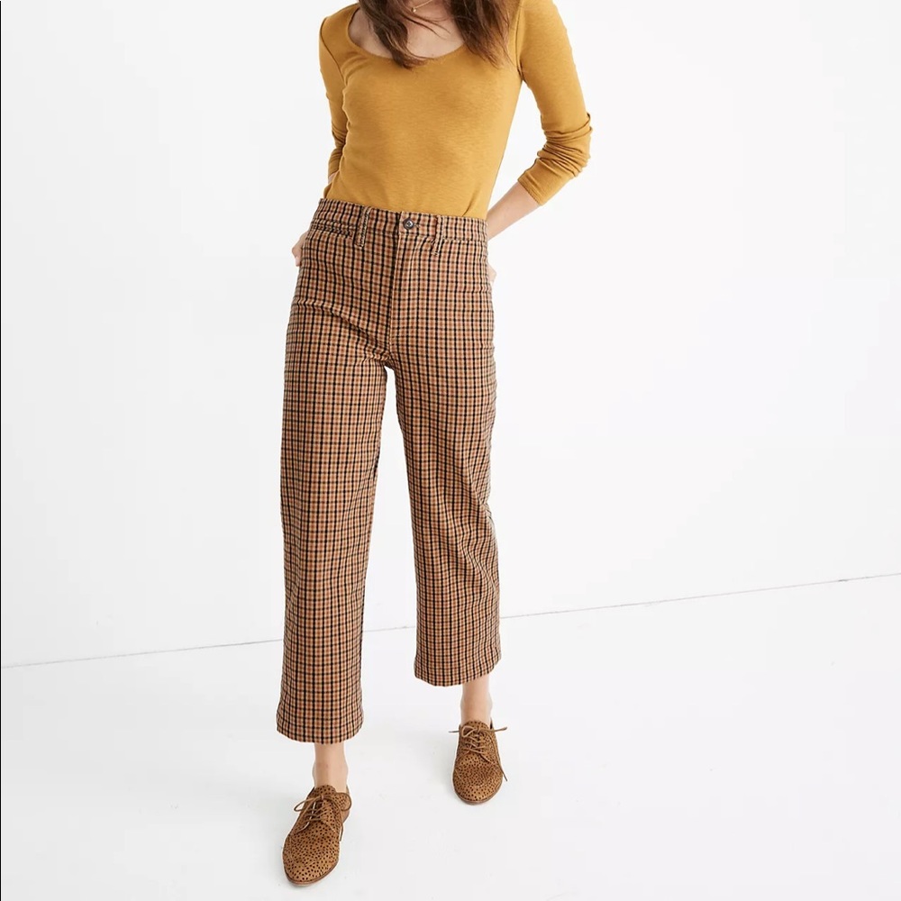 Madewell Brown Checkered Slim Emmett Wide Leg Crop Pant Size 24